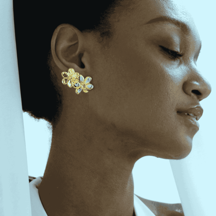 RISIS Doritaenopsis Orchid Climber Earring, Natural Doritaenopsis Pulcherima Orchid encapsulated in 24K Swiss Gold and Palladium