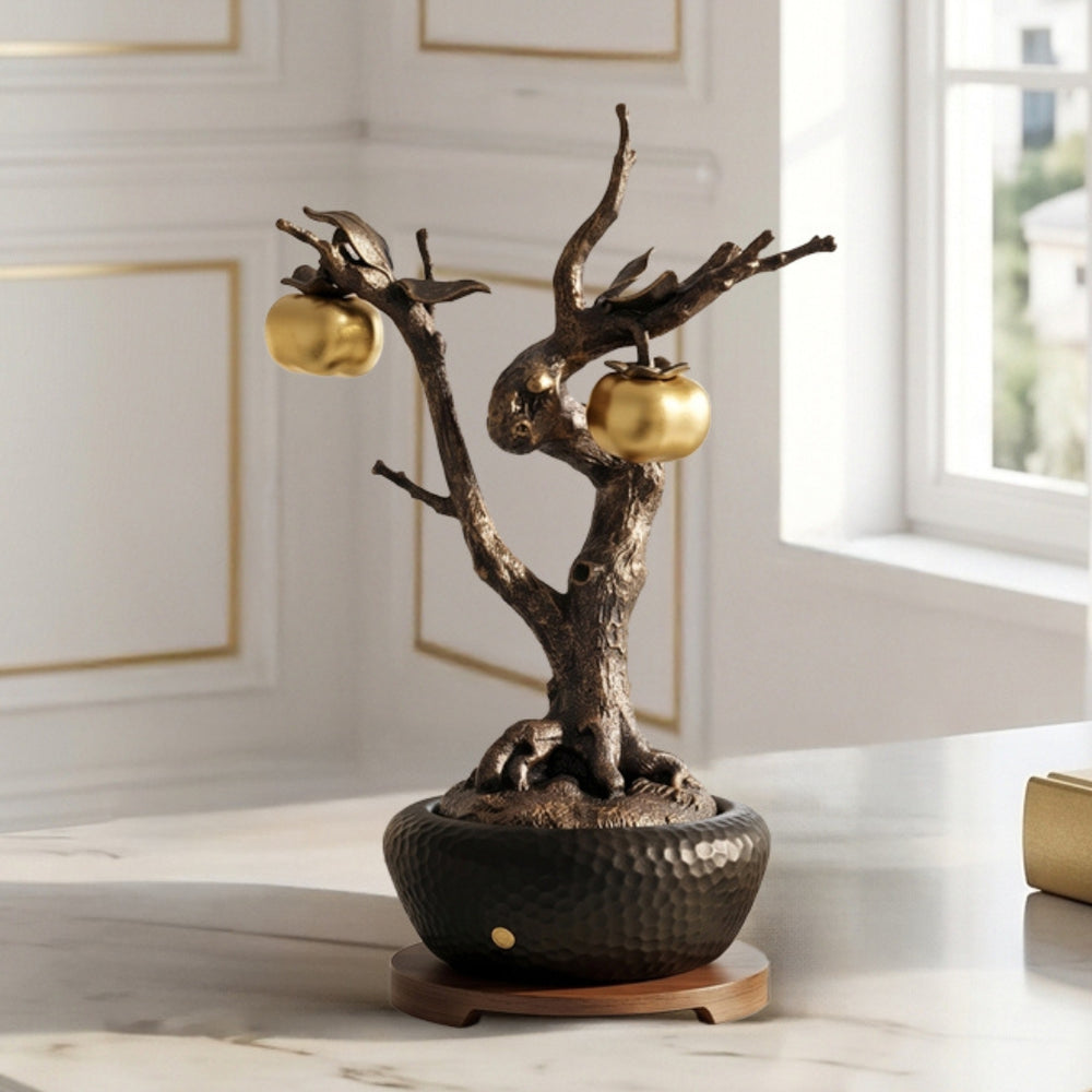 RISIS Double Blessings Persimmon Bonsai, encapsulated in 24K Swiss Gold on a designer pot
