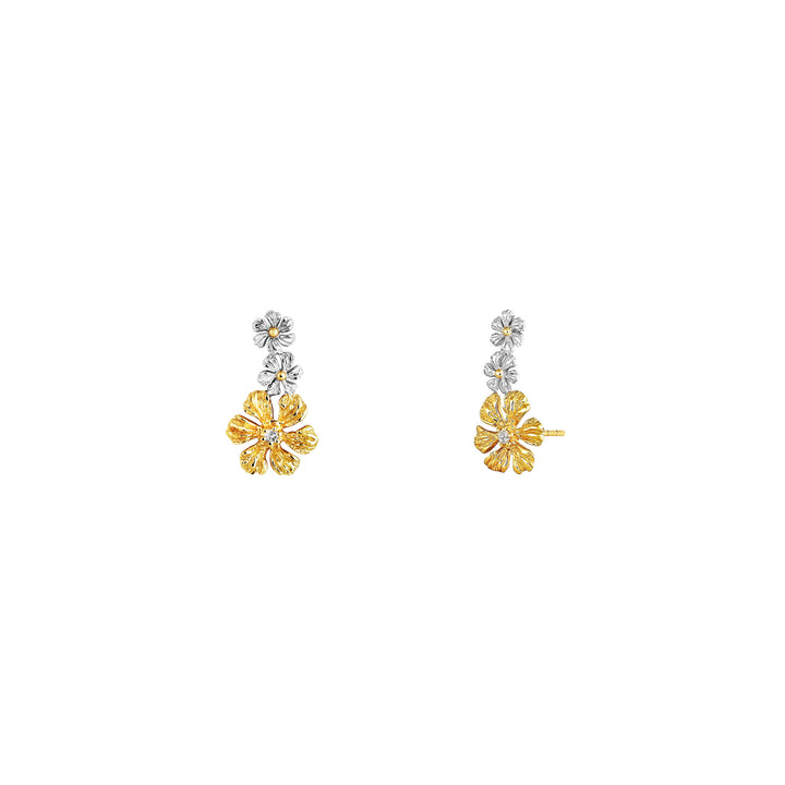 RISIS Enchanted Jasmine Climber Earrings, 925 Silver encapsulated in 24K Swiss Gold and Palladium Silver with White Topaz