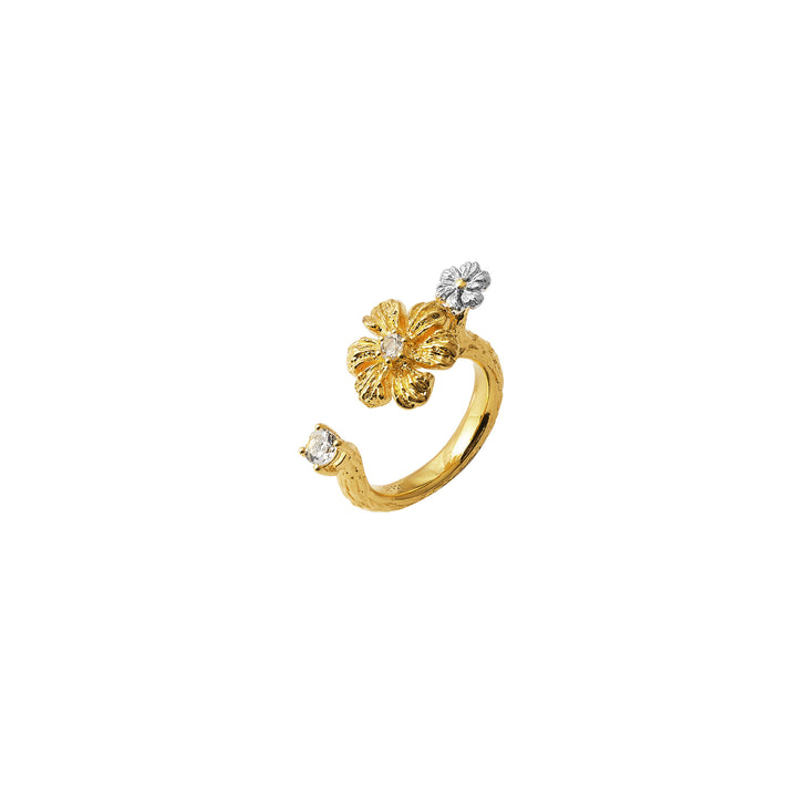 RISIS Enchanted Jasmine Ring 925 Silver encapsulated in 24K Swiss Gold and Palladium Silver with White Topaz