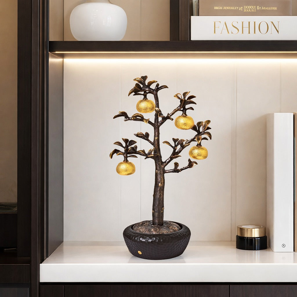RISIS Four Blessings Tangerine Bonsai, Encapsulated in 24K Swiss Gold on a designer pot