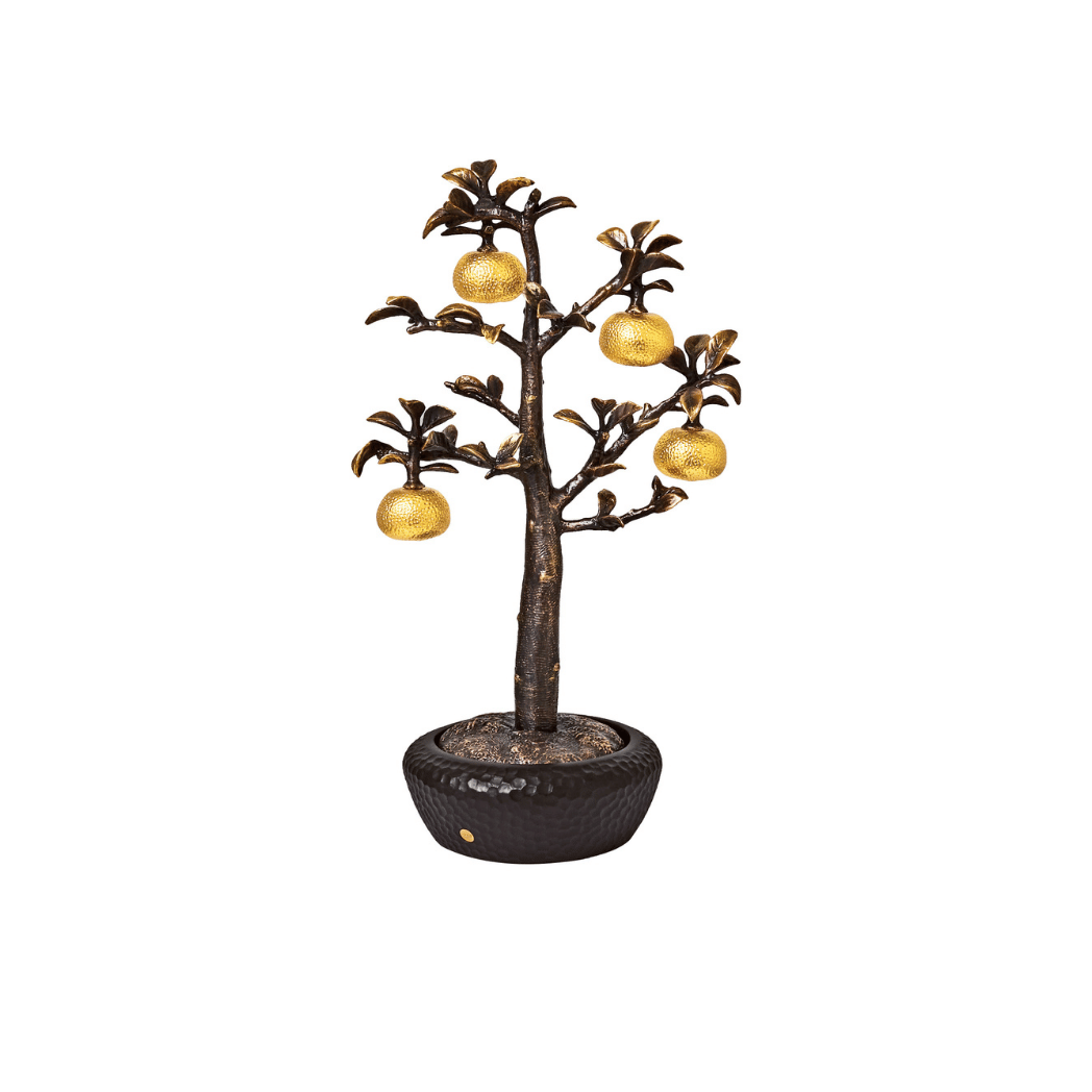 RISIS Four Blessings Tangerine Bonsai, Encapsulated in 24K Swiss Gold on a designer pot