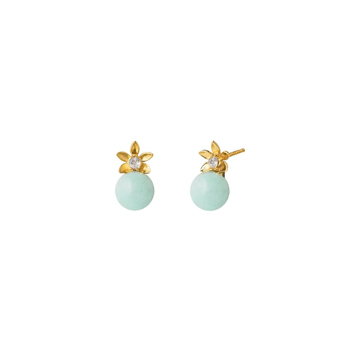 RISIS Jadeite Her Petite Orchid Earrings with White Topaz, 925 Sterling Silver Encapsulated in 18K Gold with Type A Jadeite and White Topaz