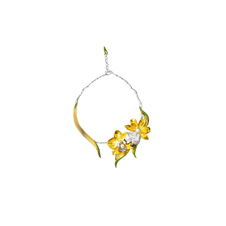 RISIS L’Orchidée Necklace In Gold with Diamonds and Akoya Pearls