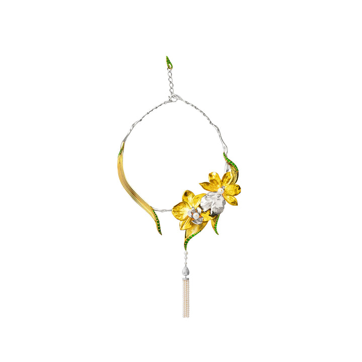 RISIS L’Orchidée Necklace In Gold with Diamonds and Akoya Pearls