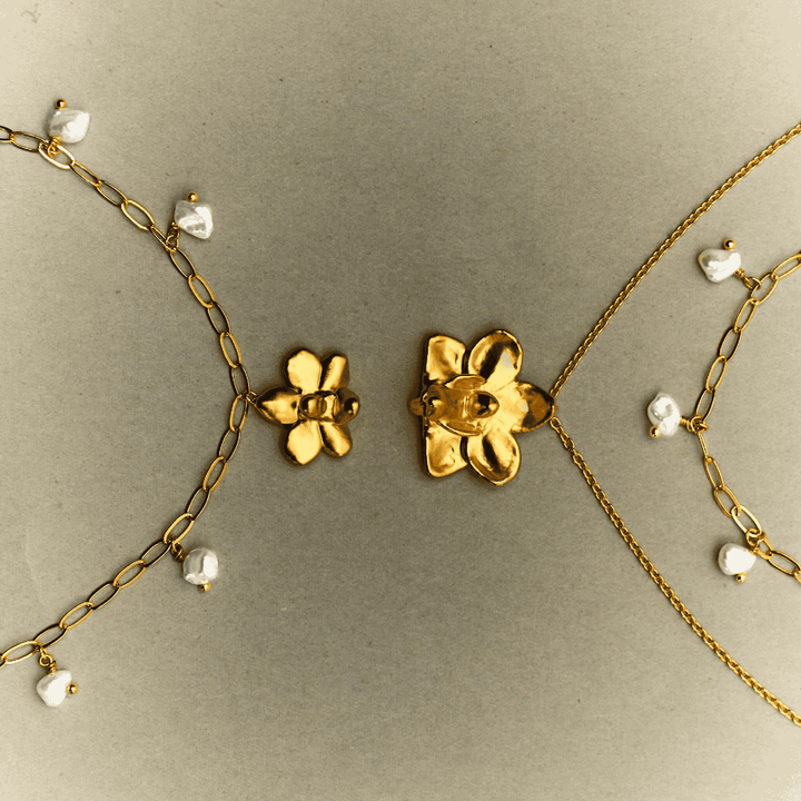 RISIS Orchid Paperclip Bracelet in 24K Gold with Keshi Pearls
