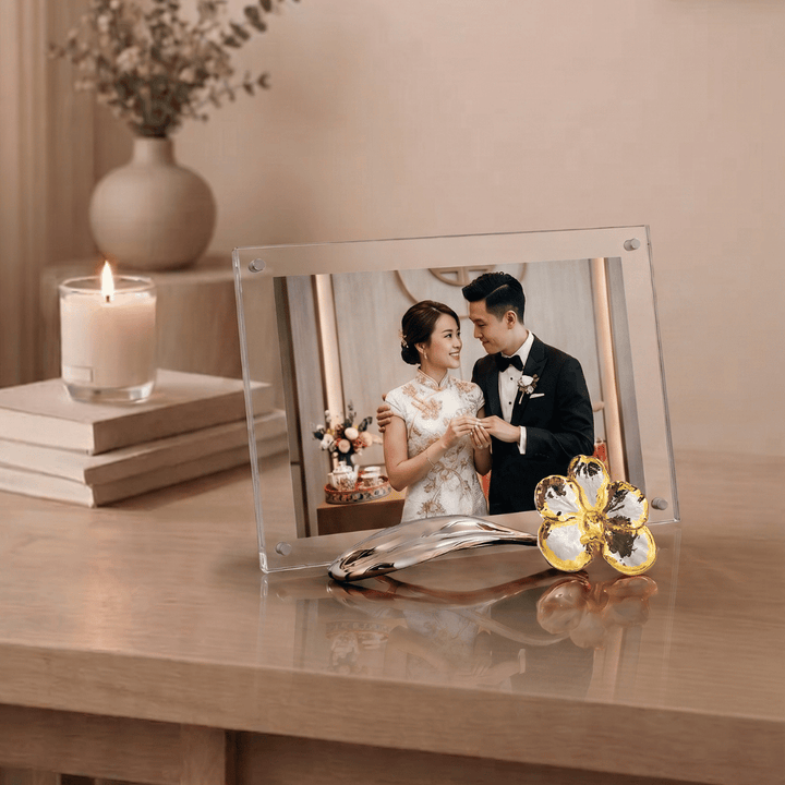 RISIS Orchid Photo Frame encapsulated in 24K Swiss Gold and Palladium with Pewter Leaf