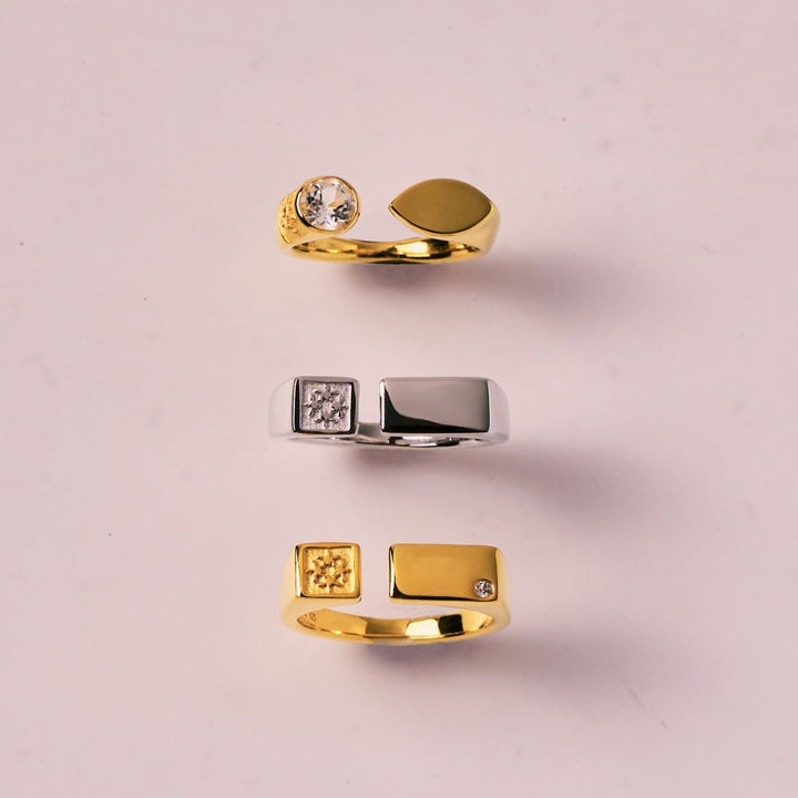 RISIS Peranakan Marquise Ring in Gold with White Topaz