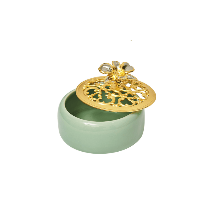 RISIS Peranakan Orchid Keepsake in 24K Swiss Gold and Palladium on a Black Hammer Pot