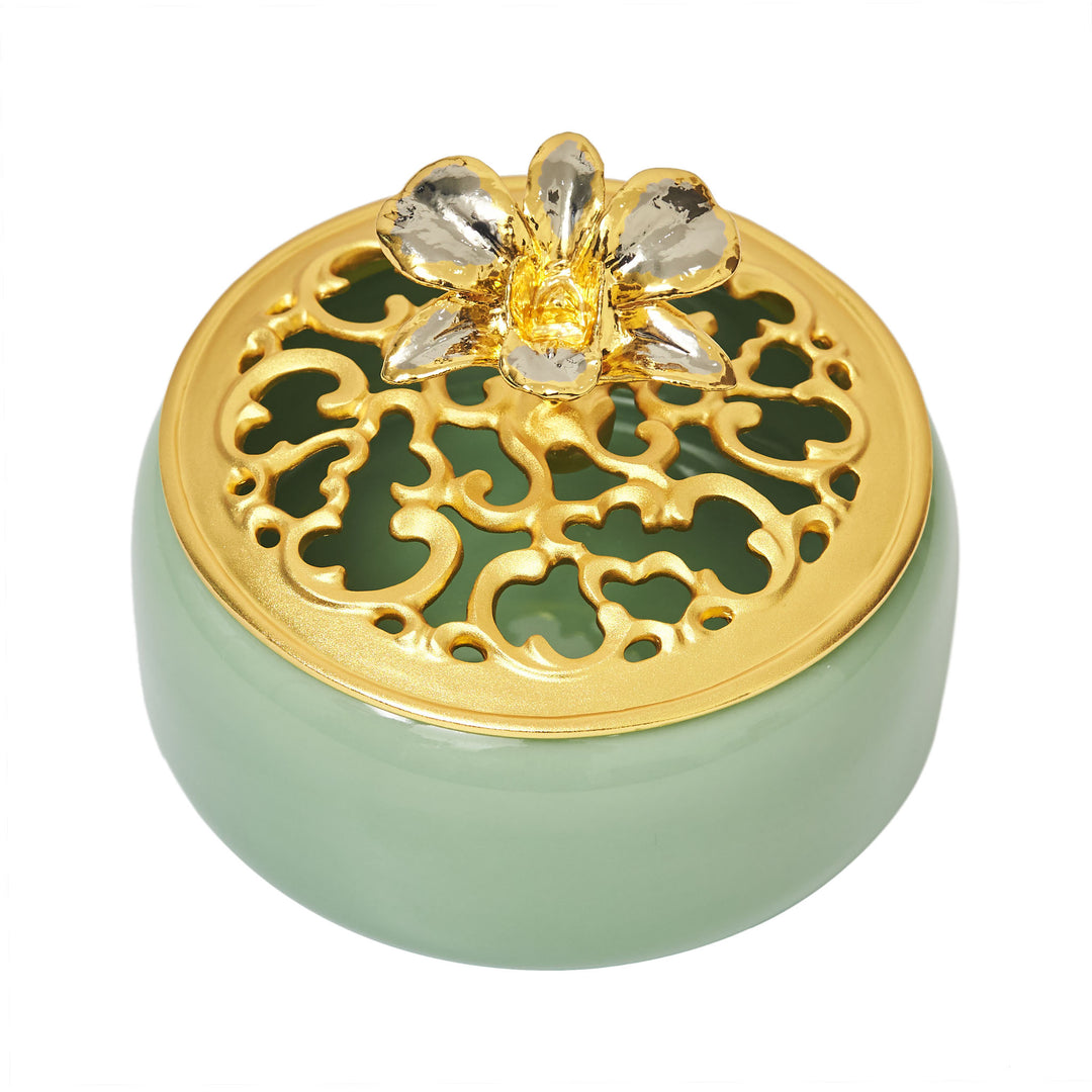 RISIS Peranakan Orchid Keepsake in 24K Swiss Gold and Palladium on a Black Hammer Pot