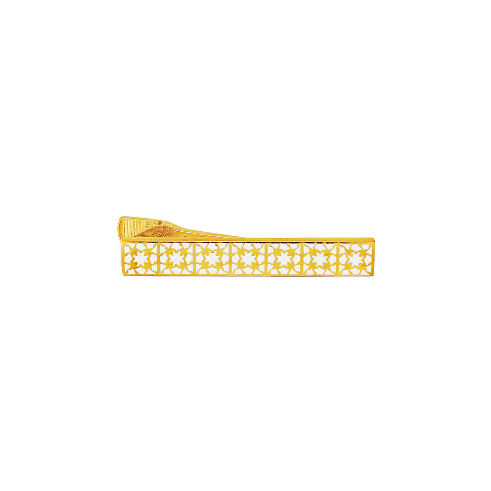RISIS Peranakan Orchid Tie Clip,  encapsulated in 18K Gold and White Enamel
