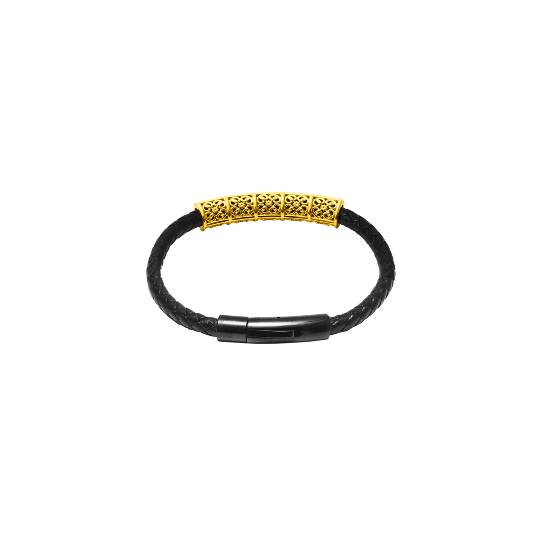RISIS Peranakan Relic - Lattices Leather Small Bracelet, 925 Sterling Silver encapsulated in 24K Swiss Gold