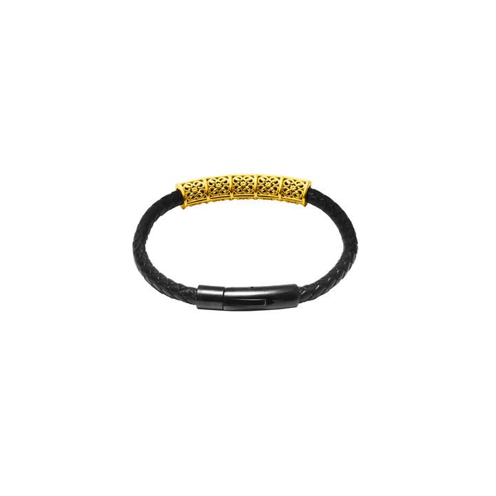 RISIS Peranakan Relic - Lattices Leather Small Bracelet, 925 Sterling Silver encapsulated in 24K Swiss Gold