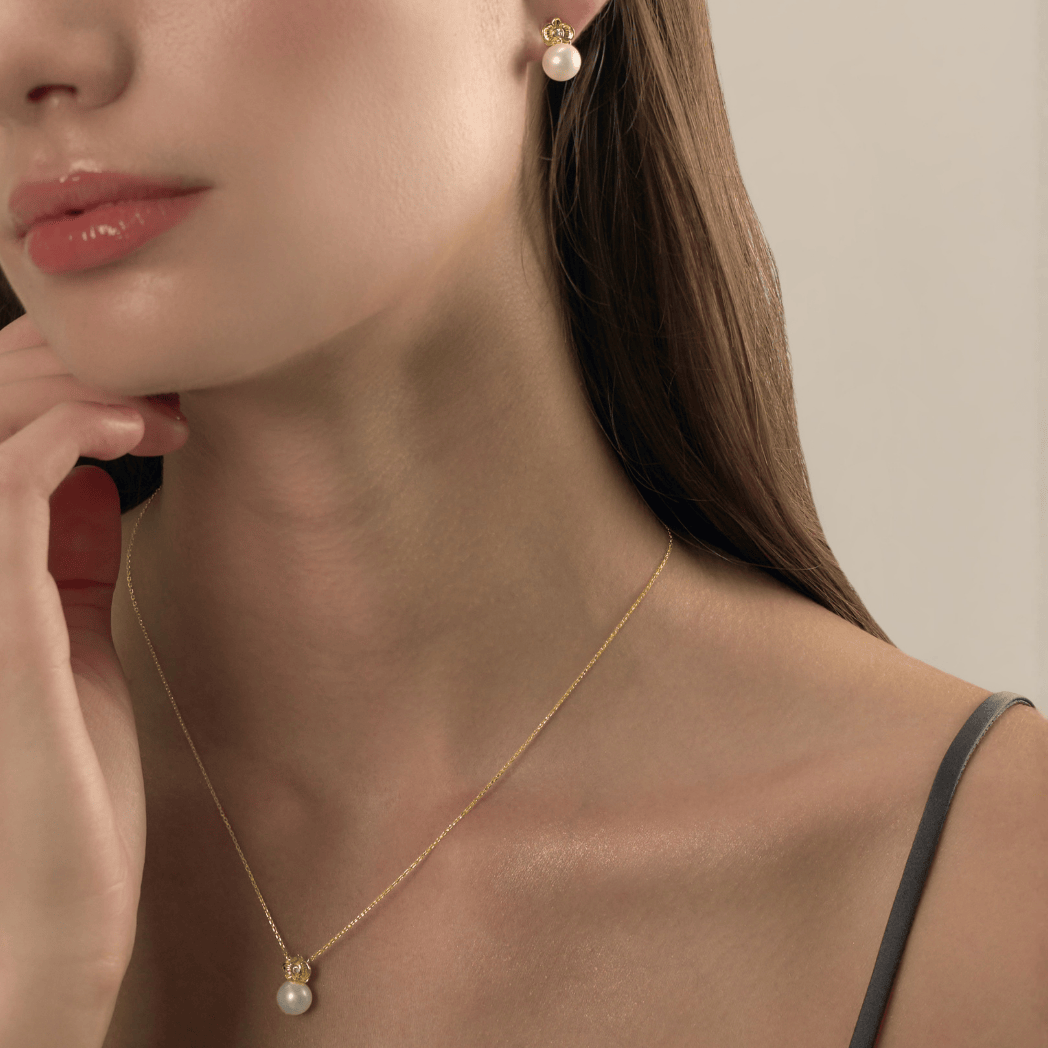 RISIS Petite Phalaenopsis Pearl Earrings, 925 Silver Encapsulated in 18K Gold with White Topaz and Freshwater Pearl