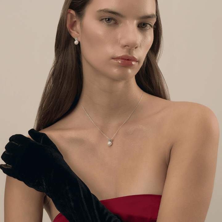 RISIS Petite Phalaenopsis Pearl Earrings, 925 Silver Encapsulated in Rhodium with White Topaz and Freshwater Pearl