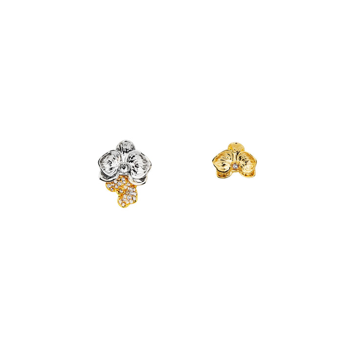 RISIS Phalaenopsis Moments Earrings, 925 Sterling Silver Encapsulated in 24K Swiss Gold and Rhodium Silver with Natural White Topaz Gems