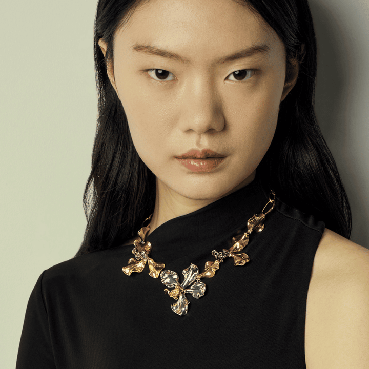 RISIS Re:Born Mosaic Orchid Necklace in 24K Gold and Palladium