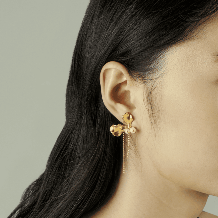 RISIS Re:Born Orchid Thread-Drop Earrings in 24K Gold