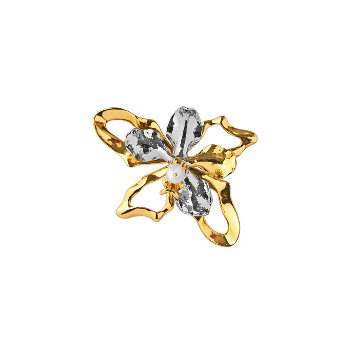 RISIS Re:Born Vanda Orchid Brooch In 24K Gold with Grey Akoya Pearl
