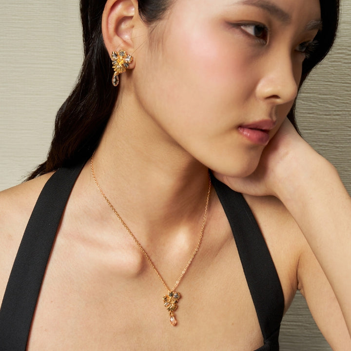 RISIS Resilient Vanda  Earrings & Necklace in 24K Gold & Palladium with Crystal
