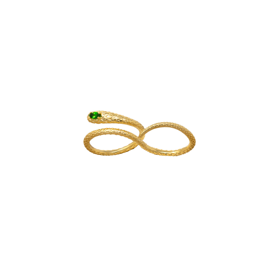 RISIS Serpentine Enigma Double Ring - 925 Sterling Silver encapsulated in 18K Gold with Chrome Diopside