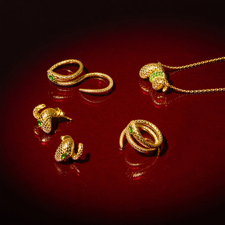 RISIS Serpentine Enigma Jewellery Collection - 925 Sterling Silver encapsulated in 18K Gold with Chrome Diopside