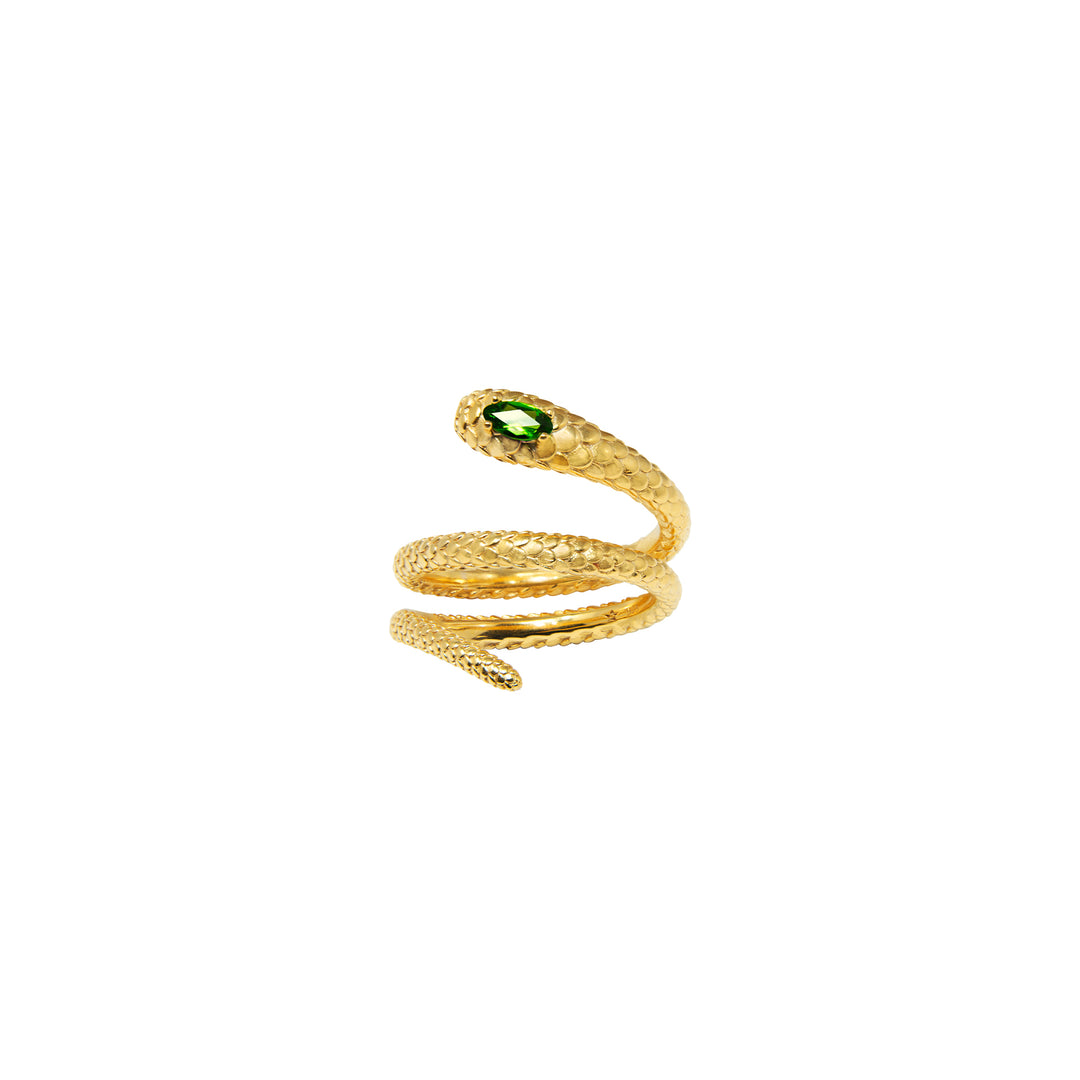 RISIS Serpentine Enigma Ring - 925 Sterling Silver encapsulated in 18K Gold with Chrome Diopside