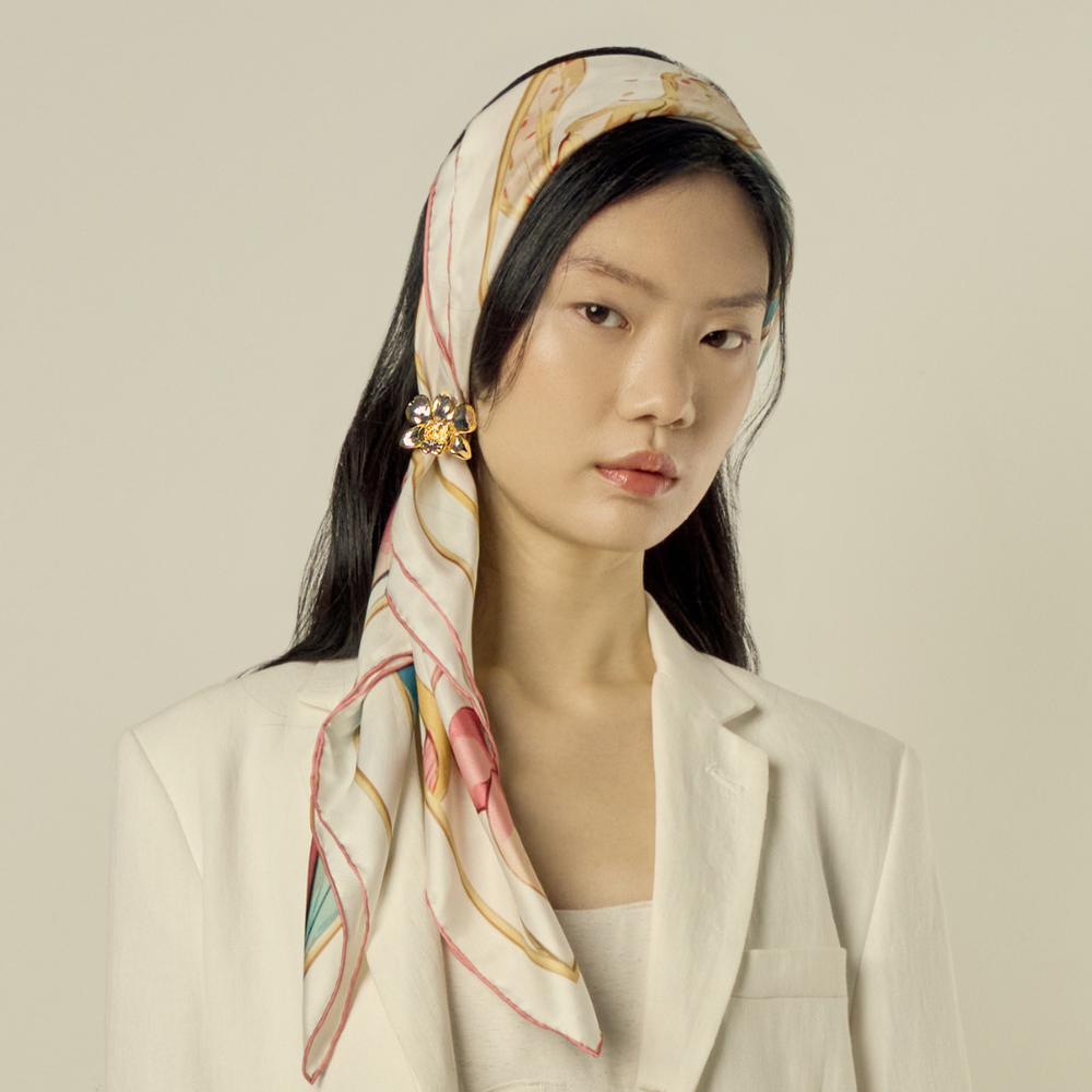 RISIS Silk Scarf with Orchid Ring in 24K Gold and Palladium