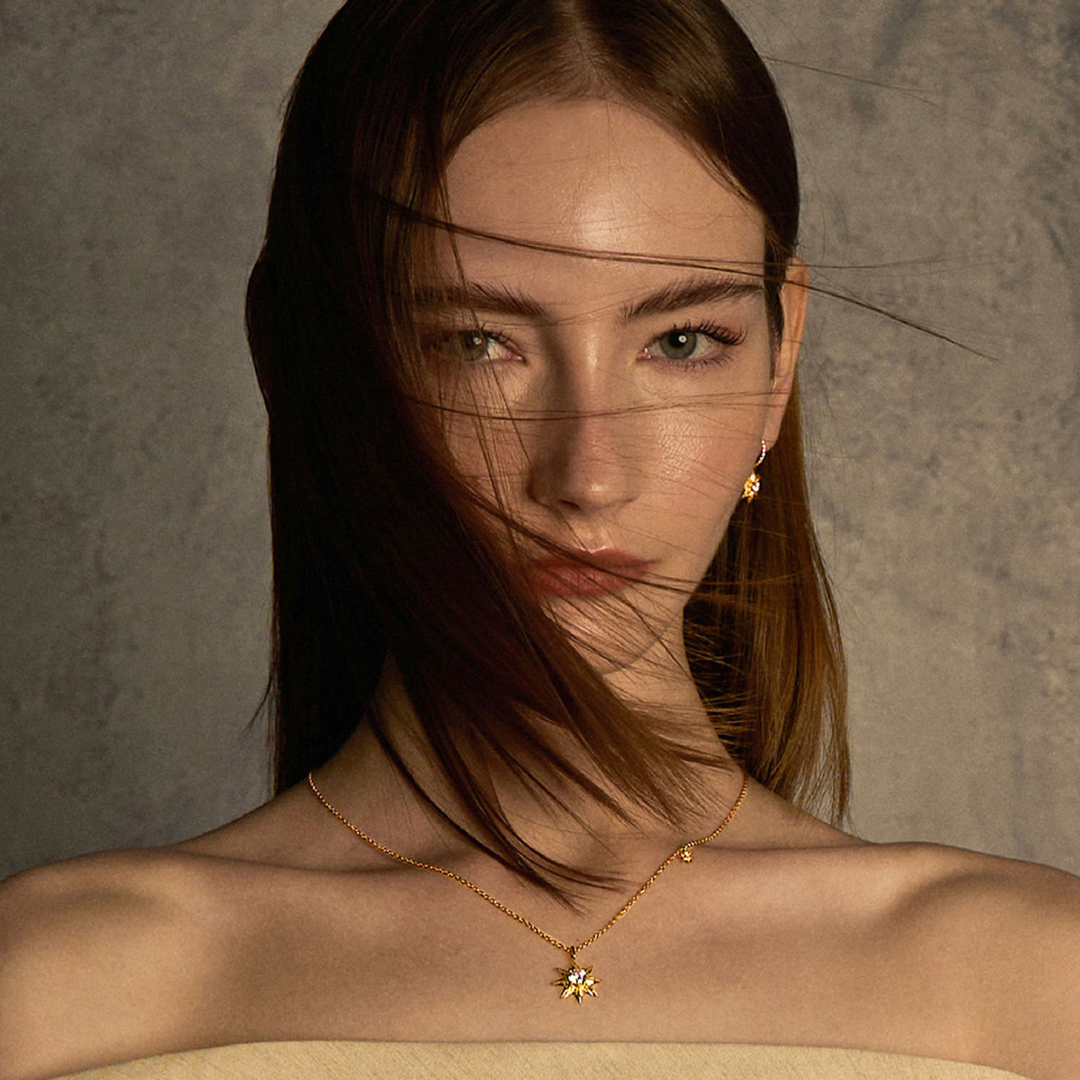RISIS Star Anise Gold Earrings, 925 Silver encapsulated in 18K Gold with Cubic Zirconia