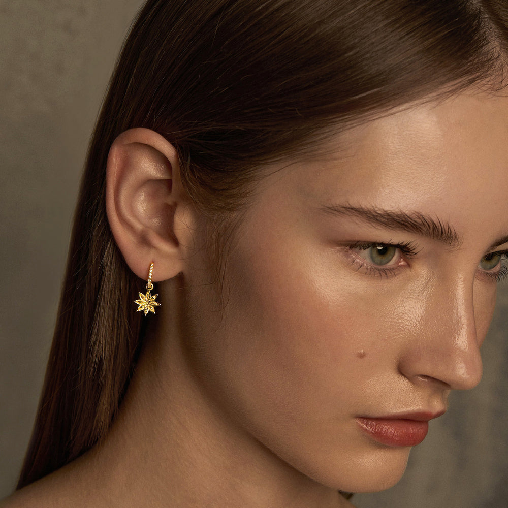RISIS Star Anise Gold Earrings, 925 Silver encapsulated in 18K Gold with Cubic Zirconia
