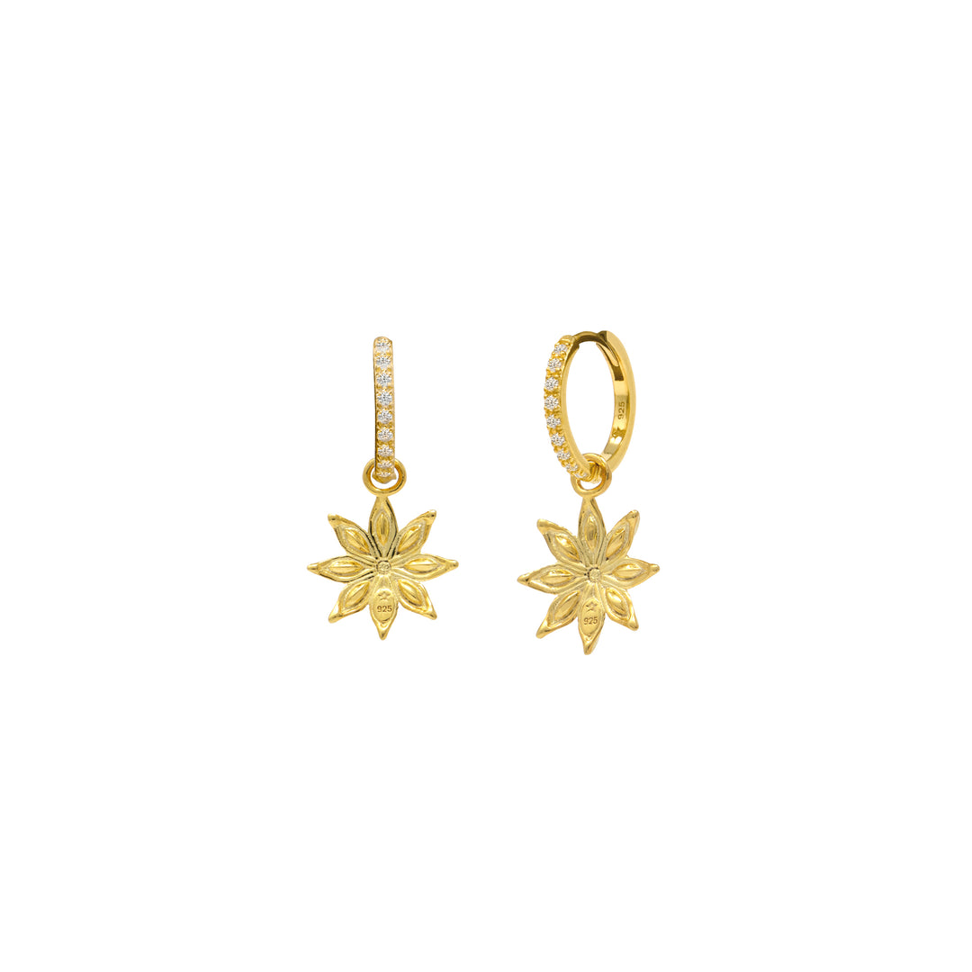 RISIS Star Anise Gold Earrings, 925 Silver encapsulated in 18K Gold with Cubic Zirconia