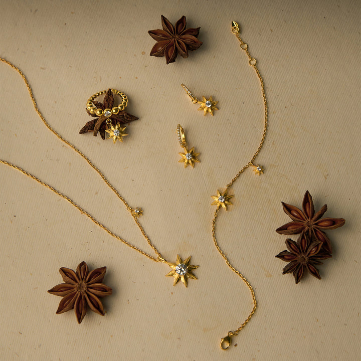 RISIS Starry Anise Gold Bracelet, 925 Silver encapsulated in 18K Gold with Cubic Zirconia