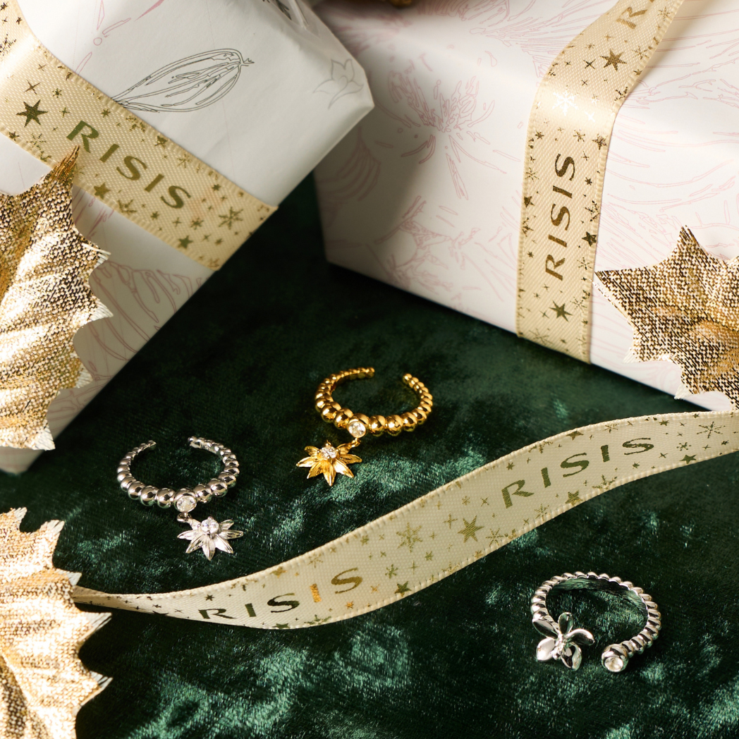 RISIS Starry Anise Ring, 925 Silver encapsulated in 18K Yellow Gold and Rhodium with Cubic Zirconia