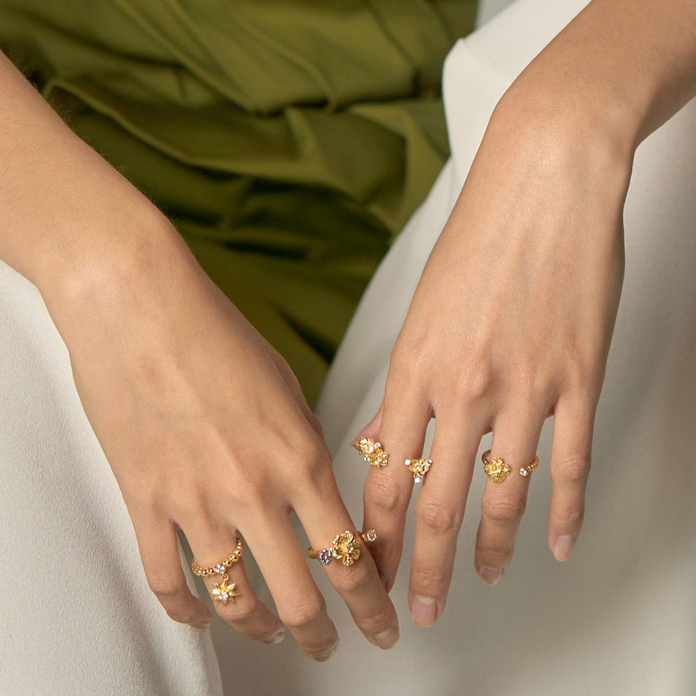 RISIS Starry Anise Versa Ring in Gold, 925 Silver encapsulated in 18K Gold with Cubic Zirconia