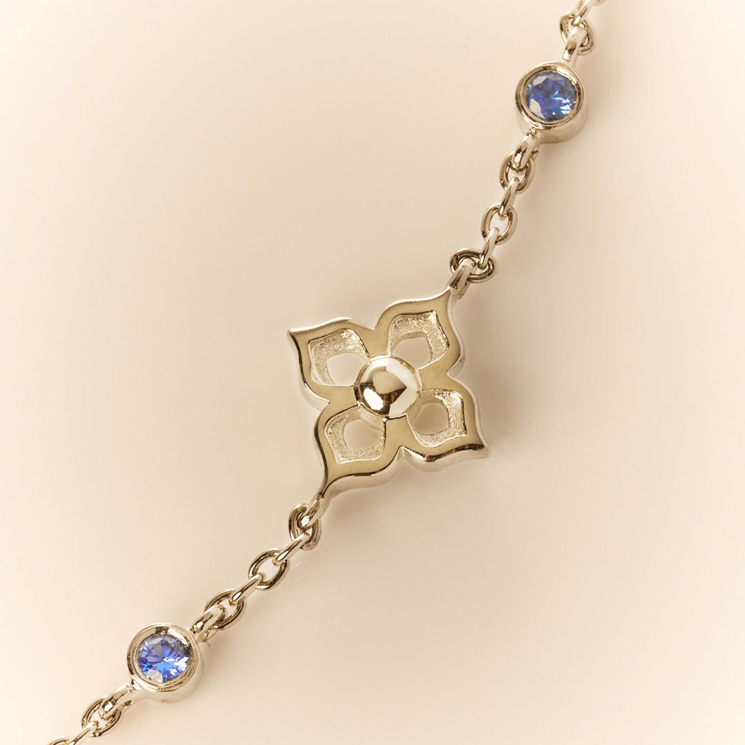 RISIS Timeless Nyonya Bracelet, 925 Sterling Silver encapsulated in Rhodium with Blue Sapphires
