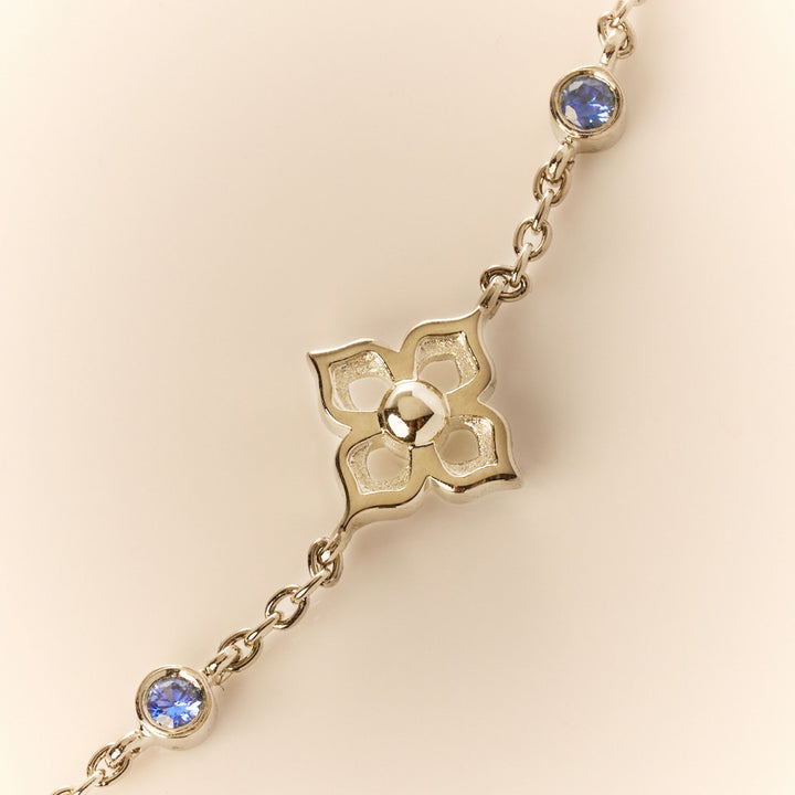 RISIS Timeless Nyonya Bracelet, 925 Sterling Silver encapsulated in Rhodium with Blue Sapphires