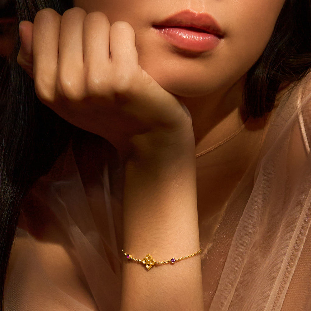 RISIS Timeless Nyonya Bracelet  with Pink Sapphires, 925 Sterling Silver encapsulated in 24K Swiss Gold