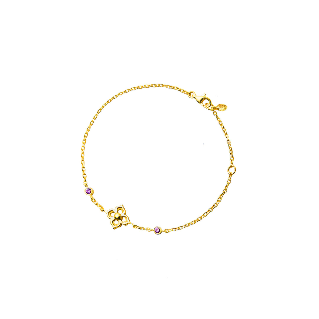 RISIS Timeless Nyonya Bracelet  with Pink Sapphires, 925 Sterling Silver encapsulated in 24K Swiss Gold