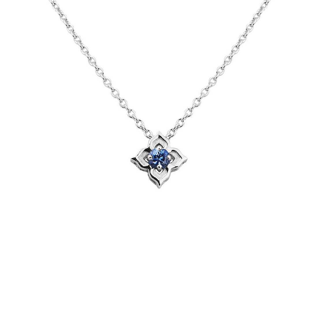 RISIS Timeless Nyonya Necklace with Blue Sapphires, 925 Sterling Silver encapsulated in Rhodium