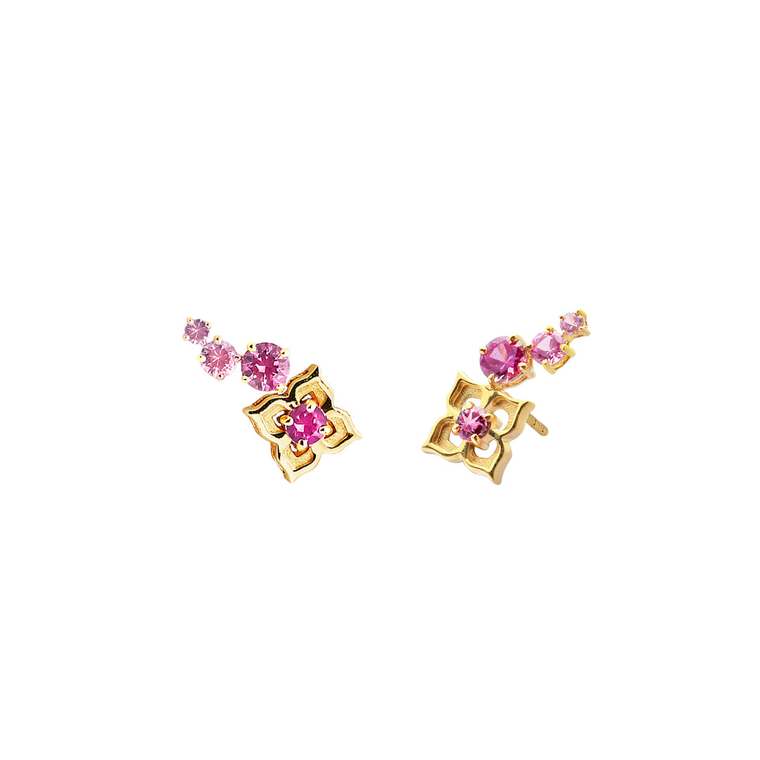 RISIS Timeless Nyonya Pink Sapphires Climber Earrings,  Natural Ascocenda Sagarik Orchids  encapsulated in 24K Swiss Gold