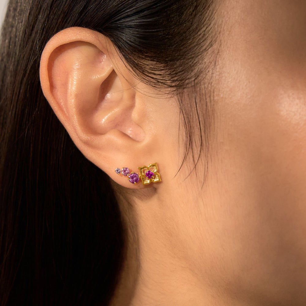 RISIS Timeless Nyonya Pink Sapphires Climber Earrings,  Natural Ascocenda Sagarik Orchids  encapsulated in 24K Swiss Gold