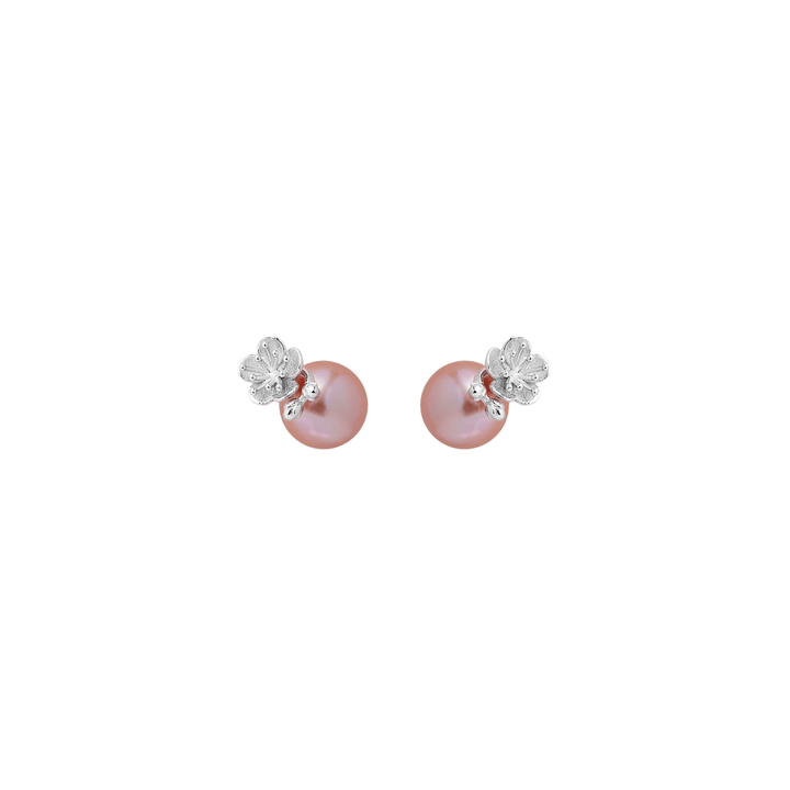 RISIS Ume Bloom Earrings, 925 Sterling Silver Encapsulated in Rhodium with Pink Freshwater 