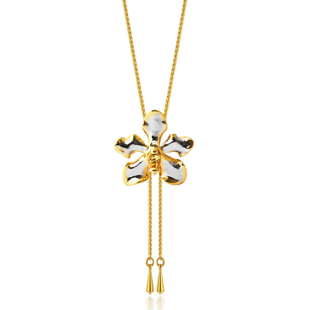 RISIS Vanda Limbata Orchid Long Slider Necklace in 24K Gold & Palladium