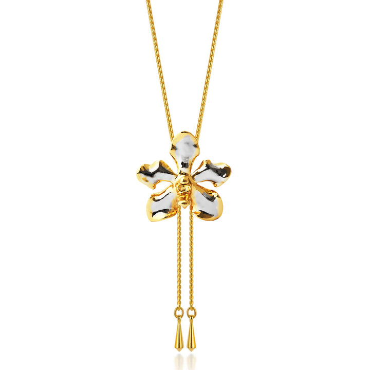 RISIS Vanda Limbata Orchid Long Slider Necklace in 24K Gold & Palladium