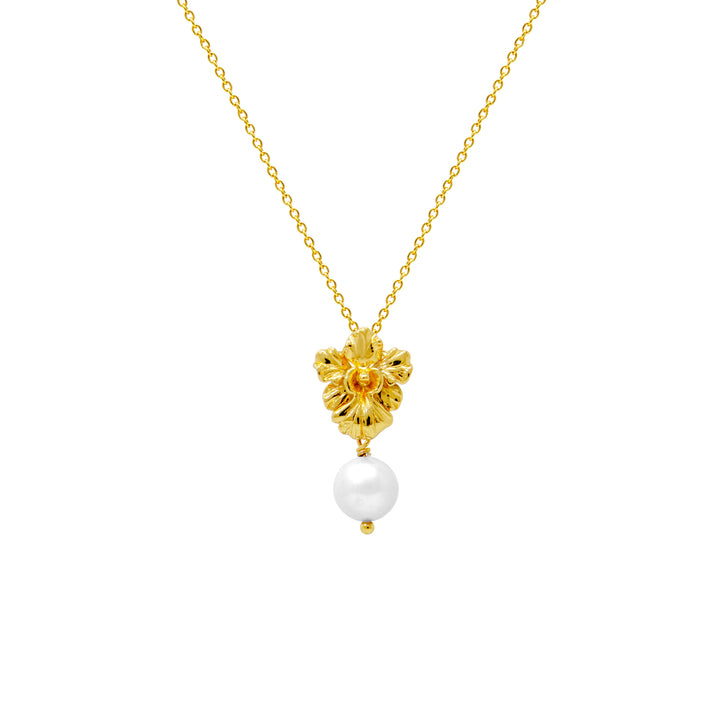 RISIS Vanda Whispers Necklace, encapsulated in 18K Gold with Freshwater Pearls
