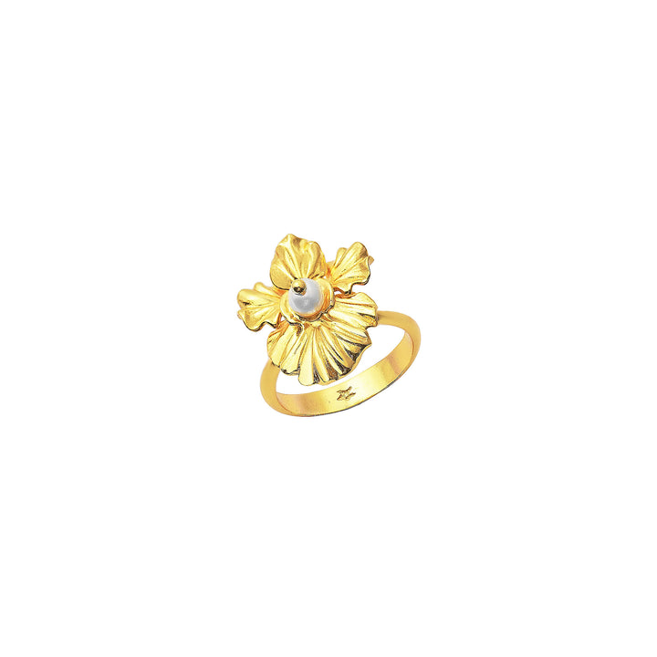 RISIS Vanda Whispers Ring, encapsulated in 24K Swiss Gold with Freshwater Pearls