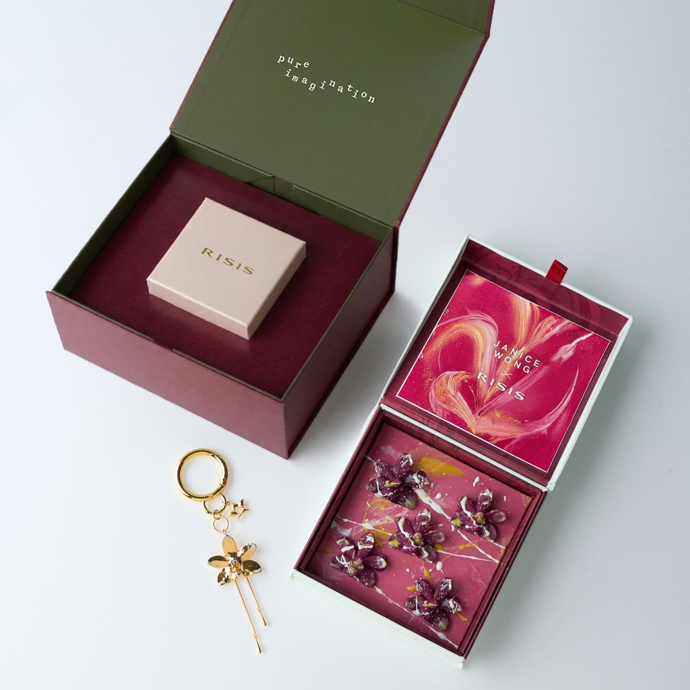 RISIS X Janice Wong - Summer Red Orchid Bag Charm-Brooch with Artisanal Chocolates