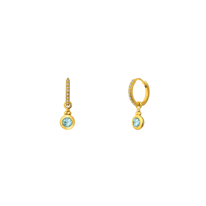 RISIS You’re a Gem Earrings In Gold with Aquamarine (March), 925 Sterling Silver encapsulated in 18K Gold with Aquamarine and White Topaz