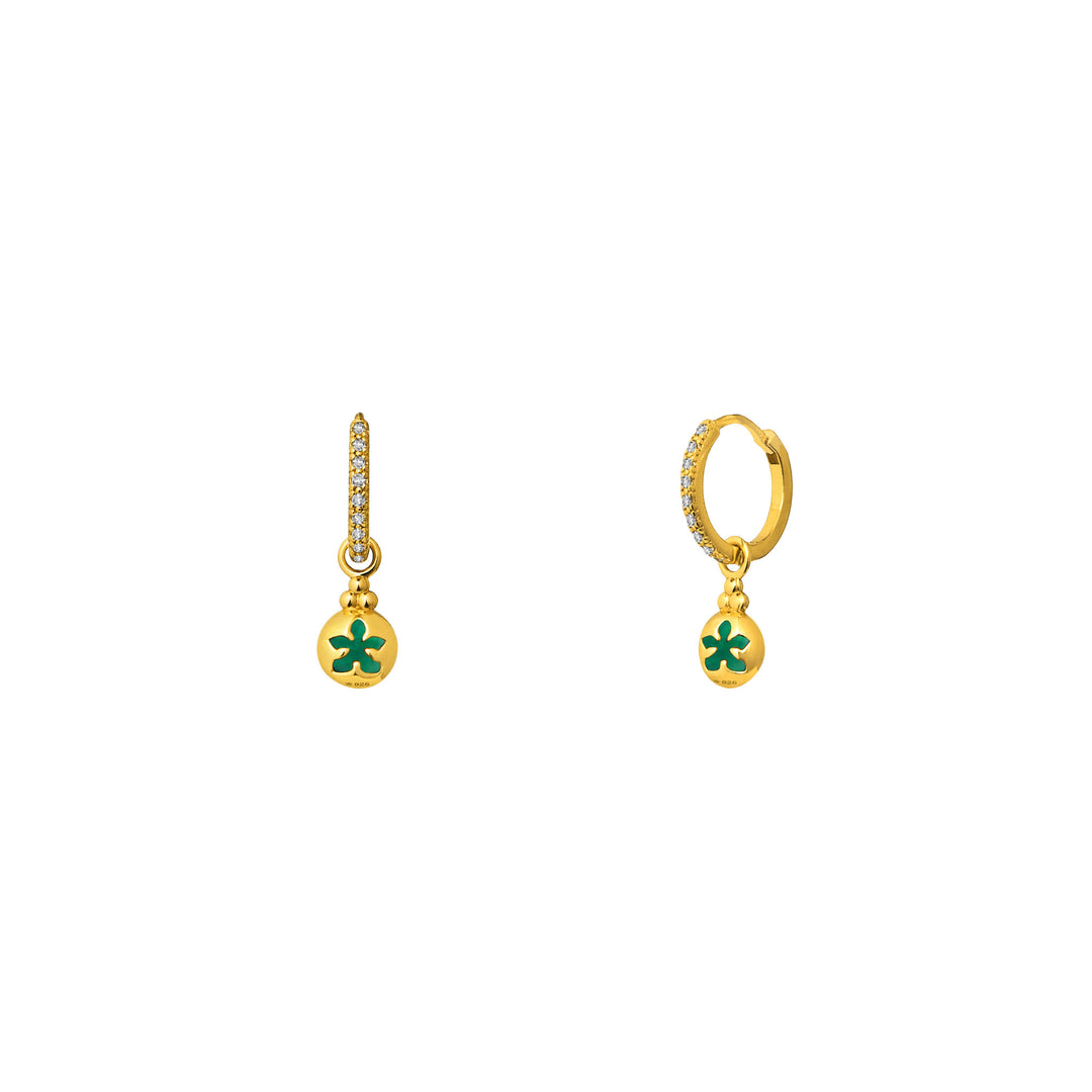 RISIS You’re a Gem Earrings In Gold with Green Agate (May), 925 Sterling Silver encapsulated in 18K Gold with Green Agate and White Topaz