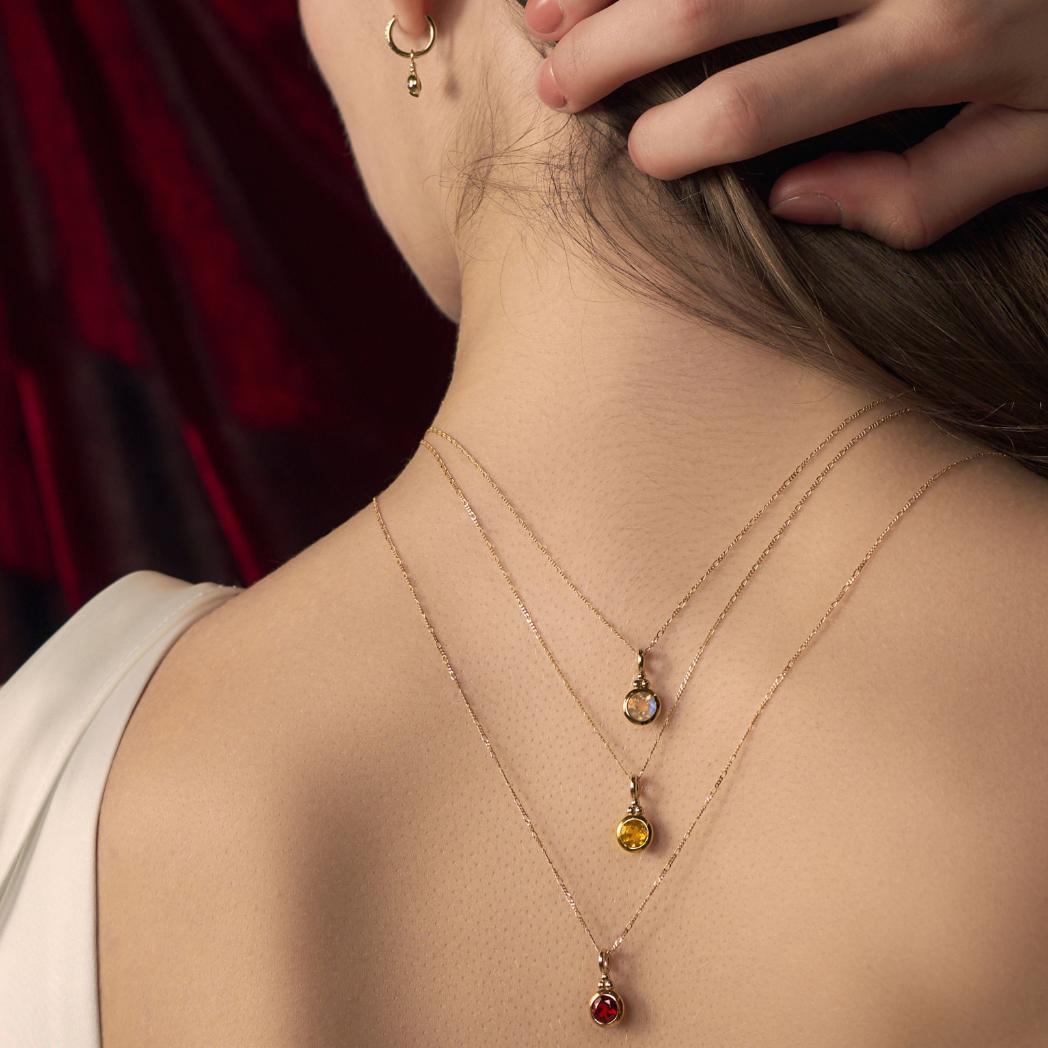 RISIS You’re a Gem Necklace, 925 Sterling Silver encapsulated in 18K Gold with White Topaz, Citrine, Red Garnet